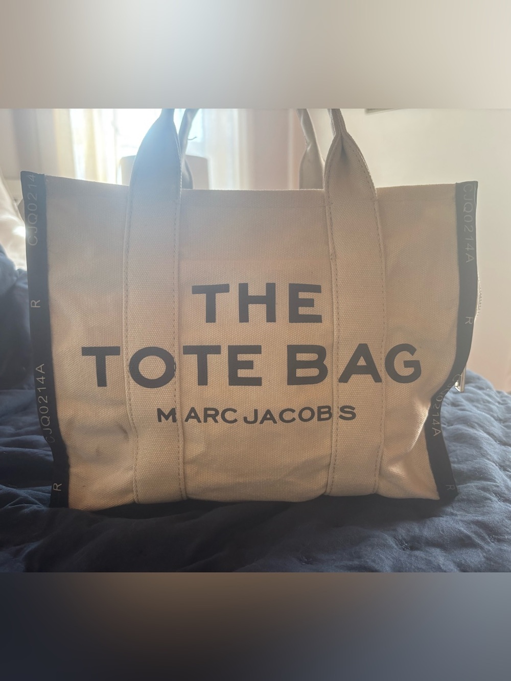 Marc Jacobs Beige Canvas Tote Bag with Black Logo